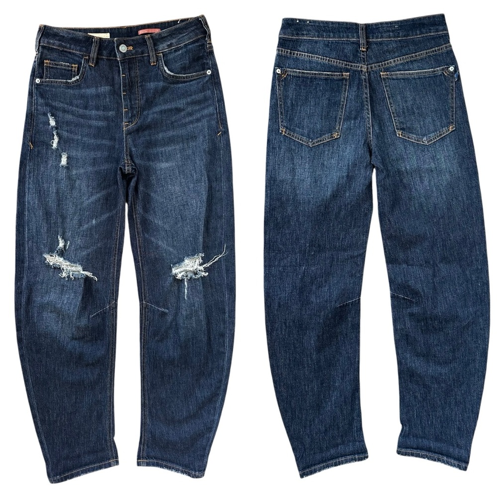 Anthropologie Pilcro The Bow Dark Wash Distressed Barrel Leg Boyfriend Jeans 24